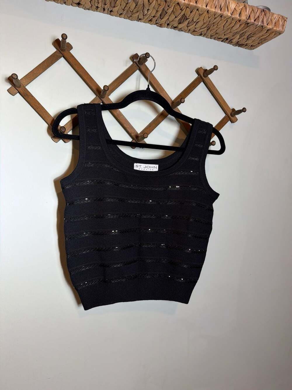 St. John Evening by Marie Gray Black Sequin Stripe Knit Tank Top Size 2